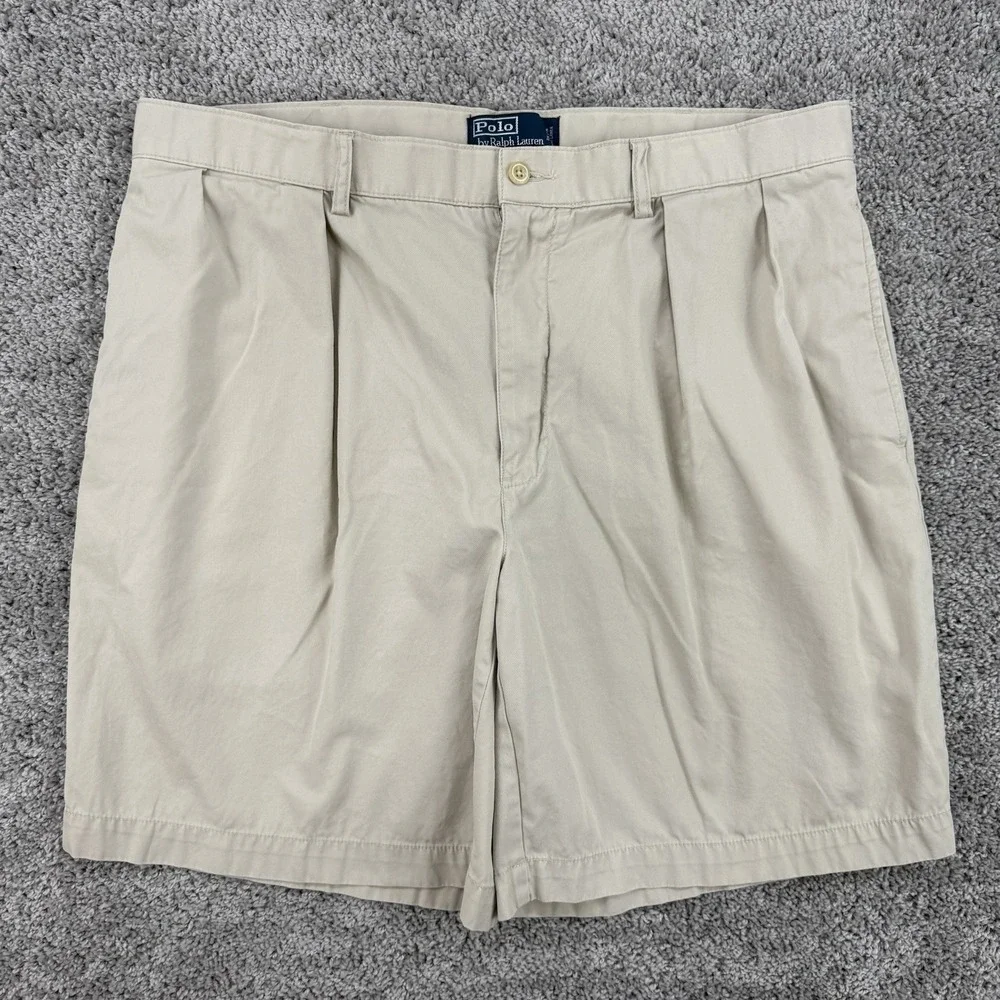 Vintage Polo Ralph Lauren Tyler Shorts Men's 38 Beige Pleated Preppy